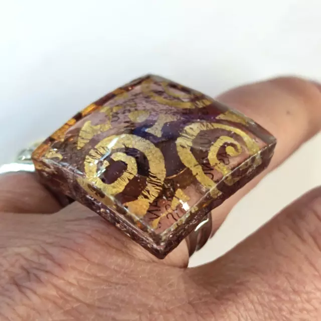 anello quadrato in vetro di Murano ORIGINALE firma Murano Glass signed ring 3