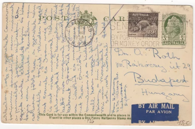 1954 May 3rd. Uprated Air Mail Postal Card. Chatswood to Budapest, Hungary.