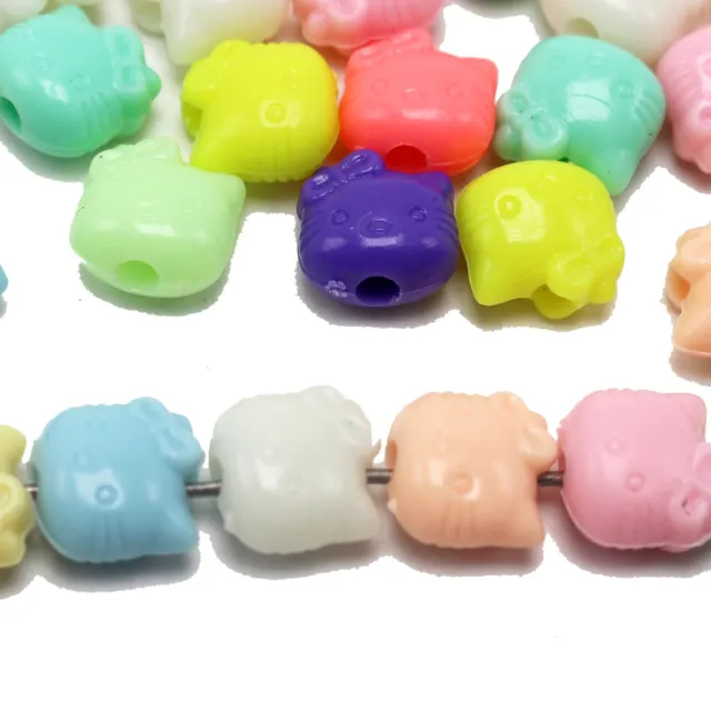 100 Mixed Pastel Color Acrylic Cute Cat Face Beads 11X11mm Jewelry Making