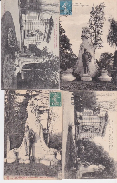 Lot 4 cartes postales anciennes TOULOUSE monument d'armand sylvestre