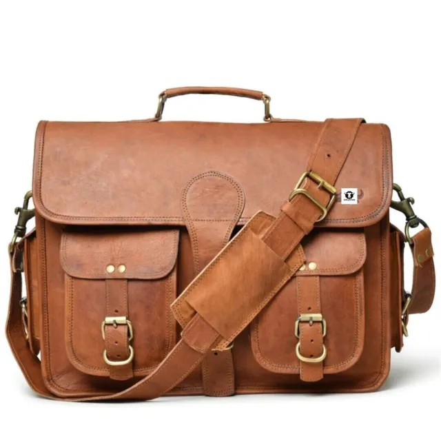 Bag Leather Goat Genuine Messenger Laptop Vintage Brown Briefcase Real Satchel