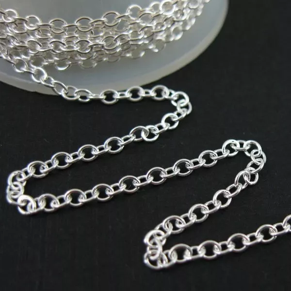 Oxidized Sterling Silver Strong Flat Cable with a size of 2.3mm. The  Unfinished Bulk Chains Are Sold Per Foot..
