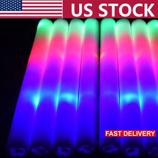 Light Up Foam Sticks LED Wands Batons DJ Party Flashing Glow