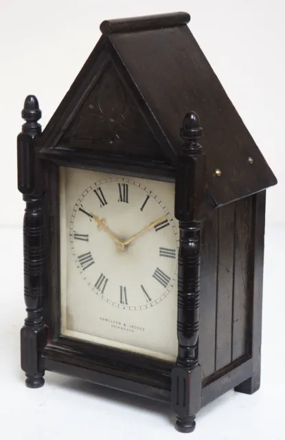 Antique French Brevete VAP oak Chalet Mahogany Mantel Clock Black Forest 1870 3