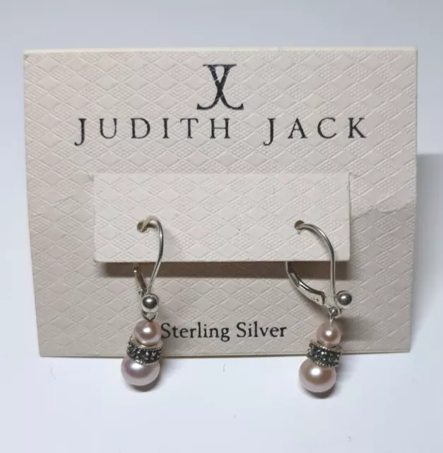 Vintage Judith Jack 925 Sterling Silver Marcasite Freshwater Pink Pearl Earrings