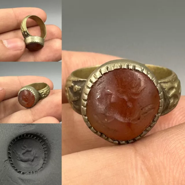 Museum Quality Ancient Roman Bronze Agate Intaglio Rare Old Ring