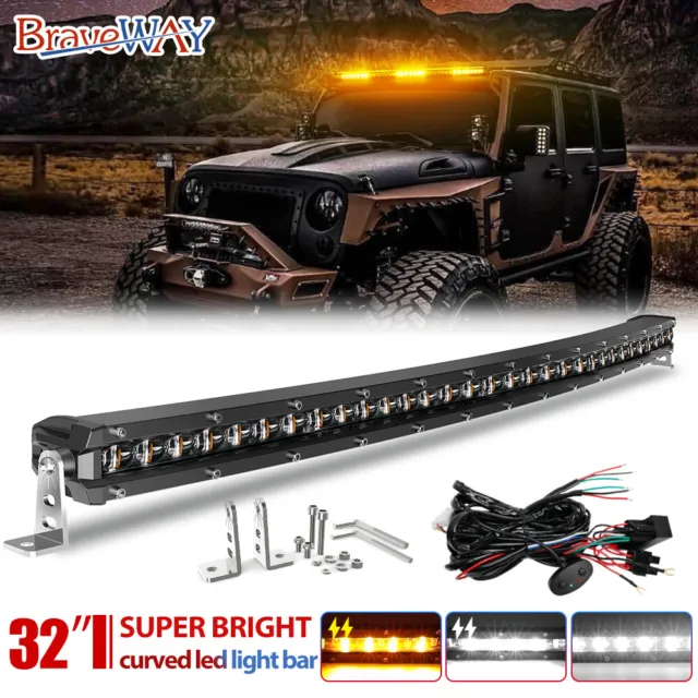 42000LM Curved 32" Slim LED Light Bar Dual Colour Offroad Driving For Jeep Truck