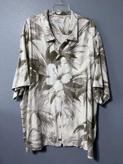 MEN’S TOMMY BAHAMA 100% Silk Camp Shirt Big & Tall 3XL Floral Neutral ...