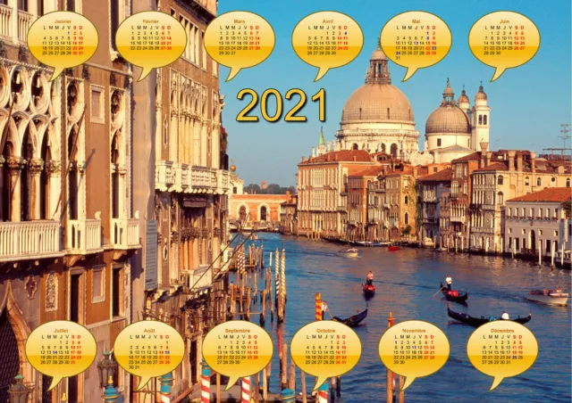 calendrier 2024 Venise grand canal poster affiche plastifiée 30 x 40 cm réf 29