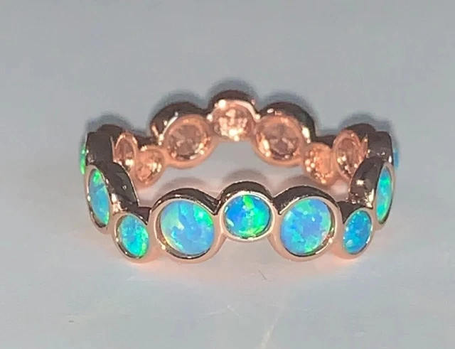 RARE Bomb Party “The Jennifer Ring” RBP4663 Aquamarine Fire Opal Rose Gold Sz 8