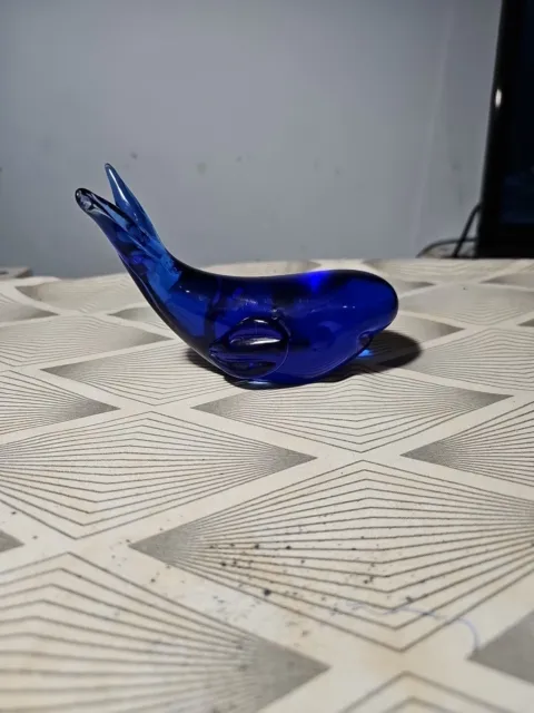 Vintage Whale Sculpture Paperweight Cobalt Blue (Art Glass)