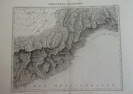 Carte de Duvotenay. 1840. Montenotte-Millesimo ( Italie )  37x25