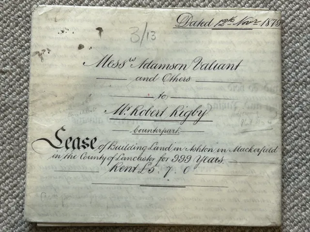 1879 Indentured Property Deed, land In Nicholl Lane, Ashton In Makerfield, Lancs