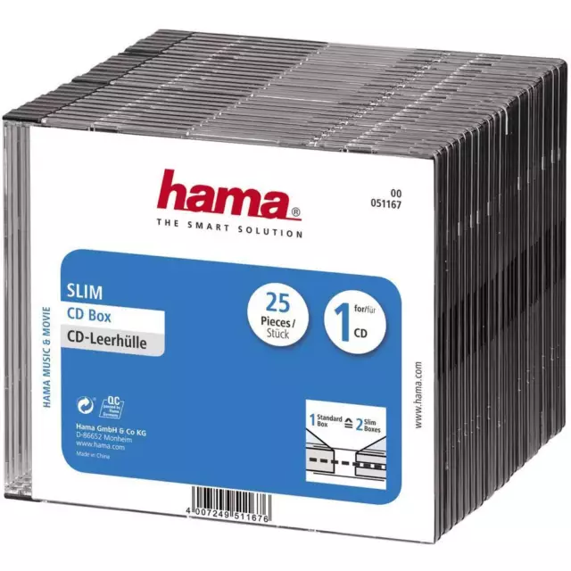 Hama Etui à CD Slim 00051167 1 CD/DVD/Blu-Ray transparent, noir Polystyrène 25