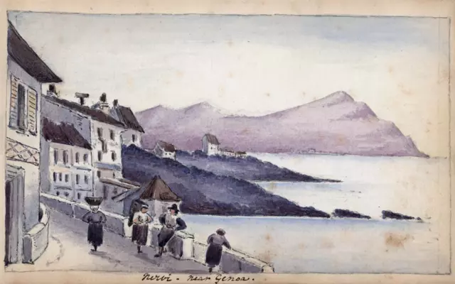 Nervi Near Genoa Italy - Watercolour Painting - 19th Century - Grand Tour