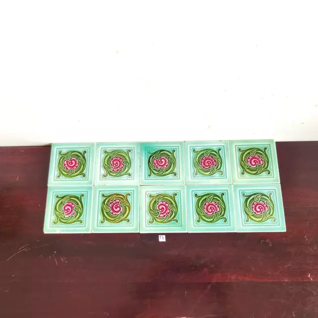 1940s Vintage Floral Embossed Architecture Furniture Tile Japan 3 x 3 10 Pcs