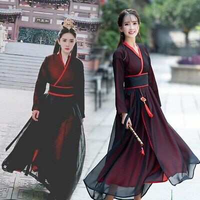 Womens Chinese Hanfu Dress Ancient Costume Swordsman Cosplay Belt Dance Dresses