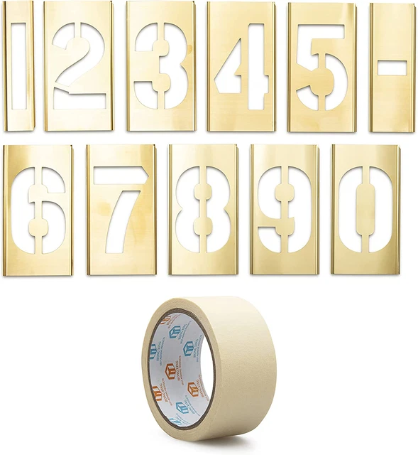 4" Curb Brass Stencil Kit - for Address Painting - Reusable Interlocking 0-9 plu