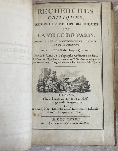 Quartier Le Marais 1774 avec plan. recherches critiques, historiques Paris
