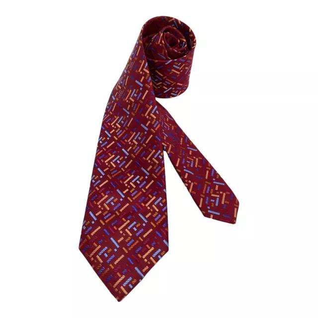 BUGATCHI Red Geometric Luxury Silk Mens Tie Made In Italy  W: 3.25" EX COND