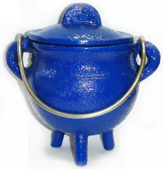 3.5 " Cast Iron BLUE Cauldron Incense Burner POT BELLY ~ FREE PRIORITY SHIPPING