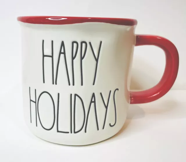 NEW Rae Dunn HAPPY HOLIDAYS Mug w Red Interior Christmas LL Magenta Artisan