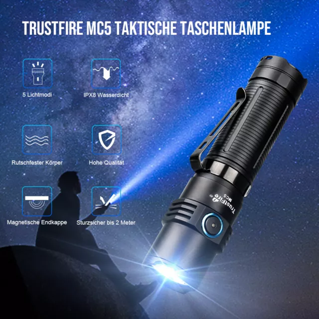 TrustFire MC5 Magnetic Rechargeable LED Flashlight 3300 Lumens Pocket EDC Torch