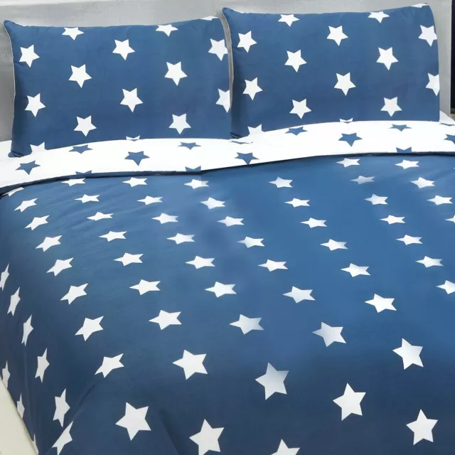 Stars Set Housse de Couette Double Literie Enfants Bleu Marine et Blanc