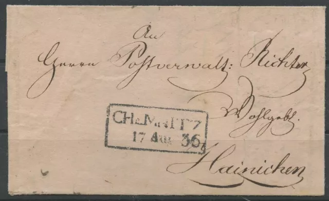 Sachsen 1836 R20 CHEMNITZ schwarz a. Faltbrief Chemnitz-Hainichen Miniaturformat