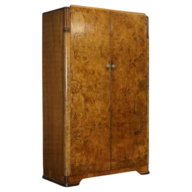 Stunning English Art Deco 1930'S Burr Walnut Wardrobe