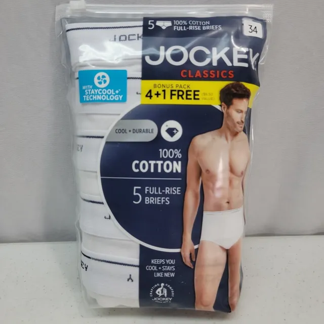 New Jockey Classic Brief 5 pack Full Rise Cotton Underwear Y Front Fly White 34