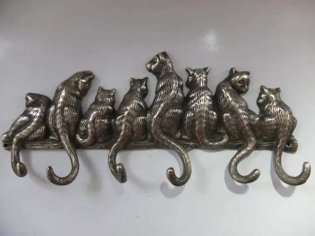 Antique Style Solid Brass Cat Kitten.wall Mount.coat/Hat/Key Hook Hanger