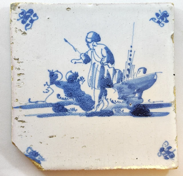 antique 17th - 18th century Dutch blue delft tile #16 RARE
