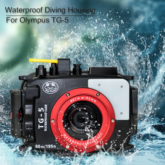 Seafrogs Underwater 60m/195ft Waterproof Housing Case for Olympus TG-5 TG5 Black