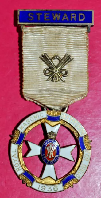 RMIG 1936 masonic festival stewards jewel sterling silver hallmark             *