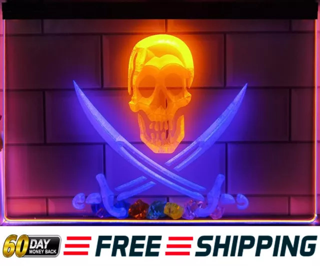 Pirates Skull Swords LED Neon Light Sign Home Bar Game Room Wall Art Lamp Décor