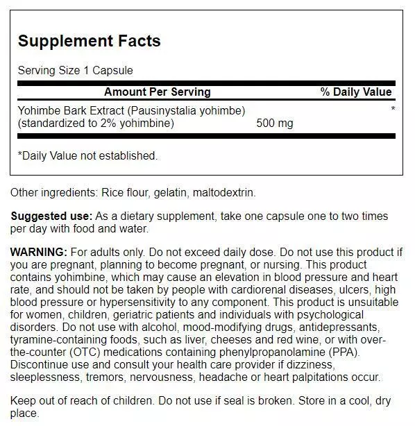 Swanson Yohimbe (Standardized) 500 mg 120 Capsules 2