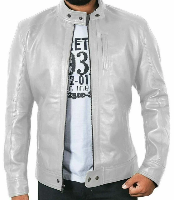 Leather Jacket Mens Biker Motorcycle Real Leather Coat Men Slim Fit Black