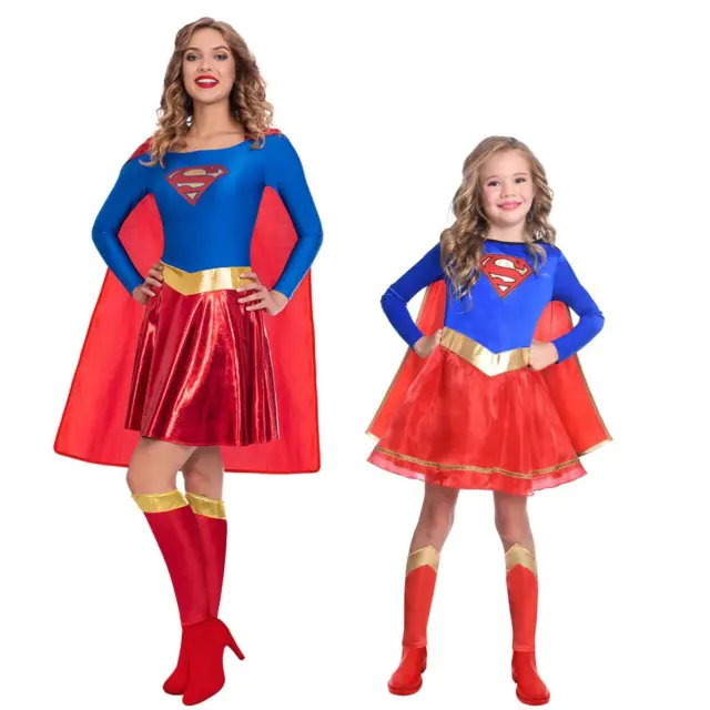 Adult's Kids Superhero Official Classic Comic Book Supergirl Fancy Dress Costume