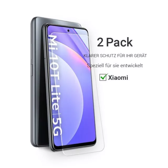 2x Xiaomi Mi 10T Lite 5G Panzerfolie Schutzglas Echt Glas Display Schutz Folie