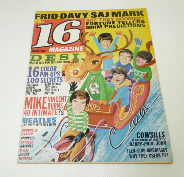 16 MAGAZINE 8 Jan 1969 USA 60s TEEN POP Mag THE BEATLES / MONKEES / MOD SQUAD ++