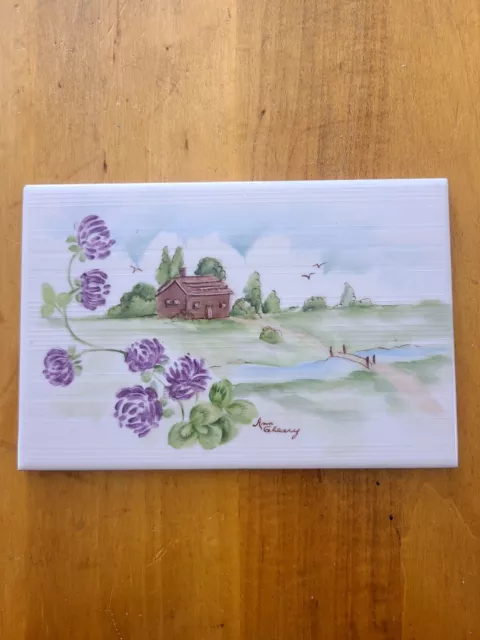 VTG Alvaro Bagni Handpainted Ceramic Tile Trivet Cabin Italy Signed Anne Cleary