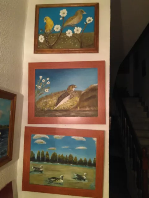Tres Cuadros Al Oleo De Pajaros