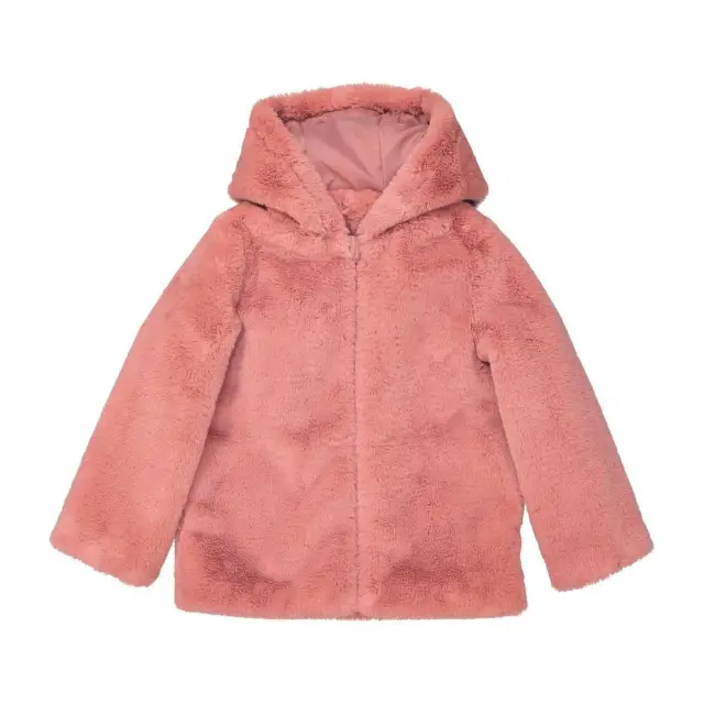 LA REDOUTE Girls Hooded Faux Fur Coat Age 5-6 Raspberry Pink Super Soft RRP £40