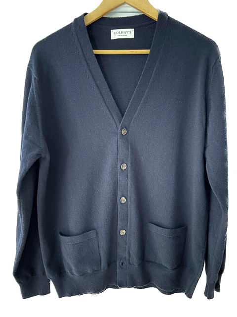 COLHAY'S SUPERFINE LAMBSWOOL tennis cardigan in navy size 44/XL
