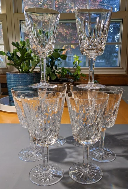 Eight Vtg. Elegant Waterford Lismore Crystal Goblets Red Wine Or Water