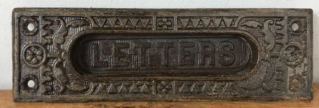 Vtg Antique Eastlake Arts Crafts 1900s Solid Cast Iron Metal Letters Mail Slot
