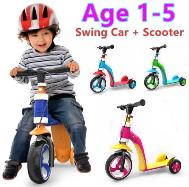 2-1 Kids Toddler Scooter Push Kick 3 Wheel Swings Balance Ride On Toy Child Gift