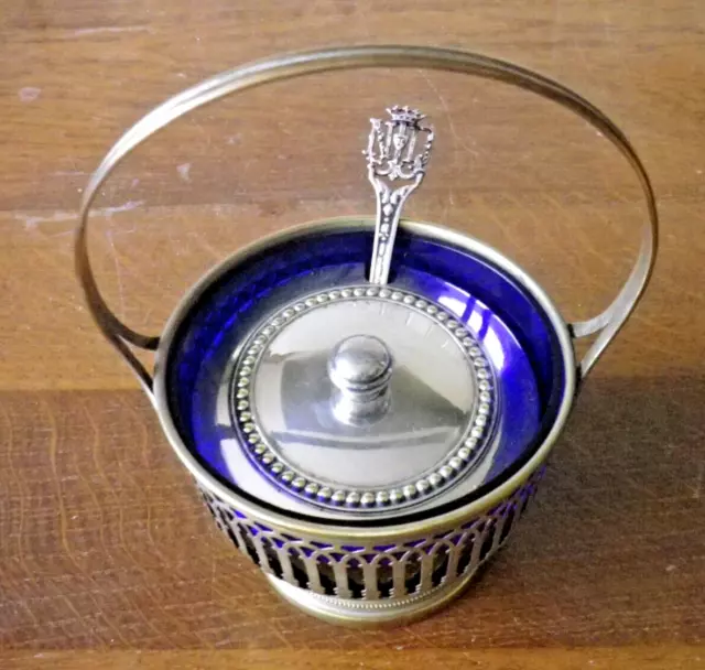 Ancien moutardier/confiturier en argent ou métal argenté avec sa cuillère ND