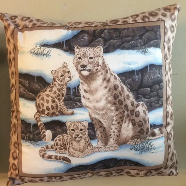 New 14 X 14  Leopard Siting With Cubs Cat Animal Theme Pillow - Collectors Gift!